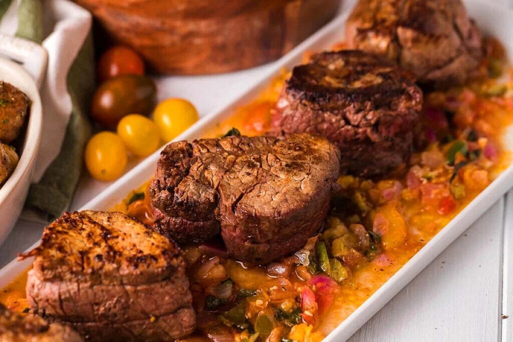 Beef tenderloin served with a homemade tomato relish.