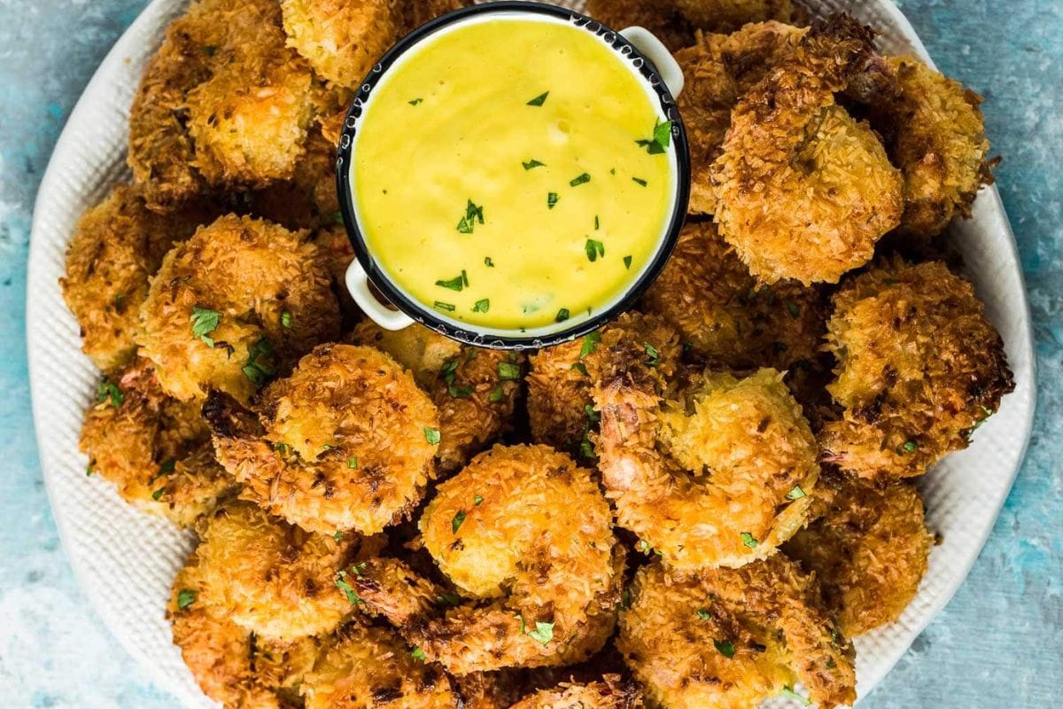 Baked Coconut Shrimp With Mango Sauce.