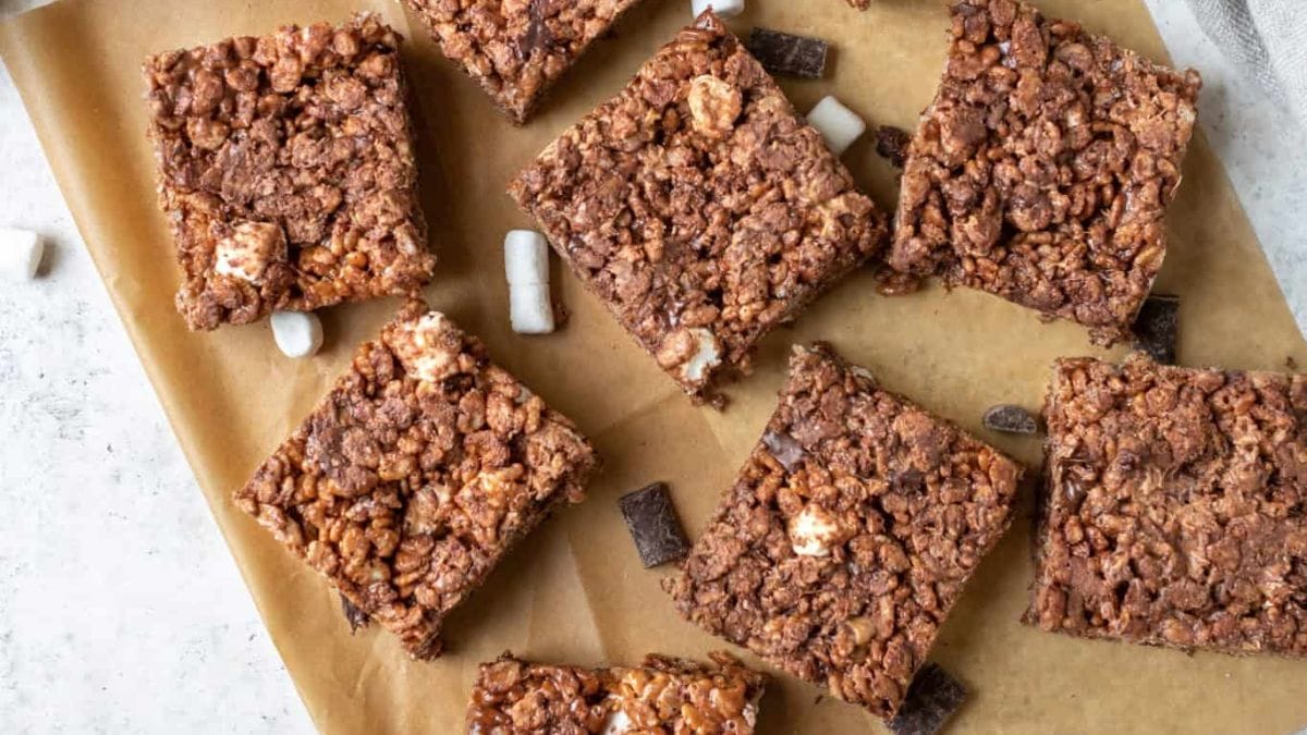 Chocolate Caramel Rice Krispie Treats. 