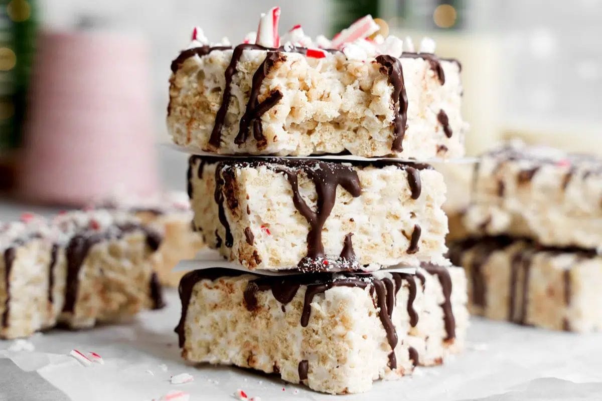 Peppermint Bark Rice Krispie Treats.