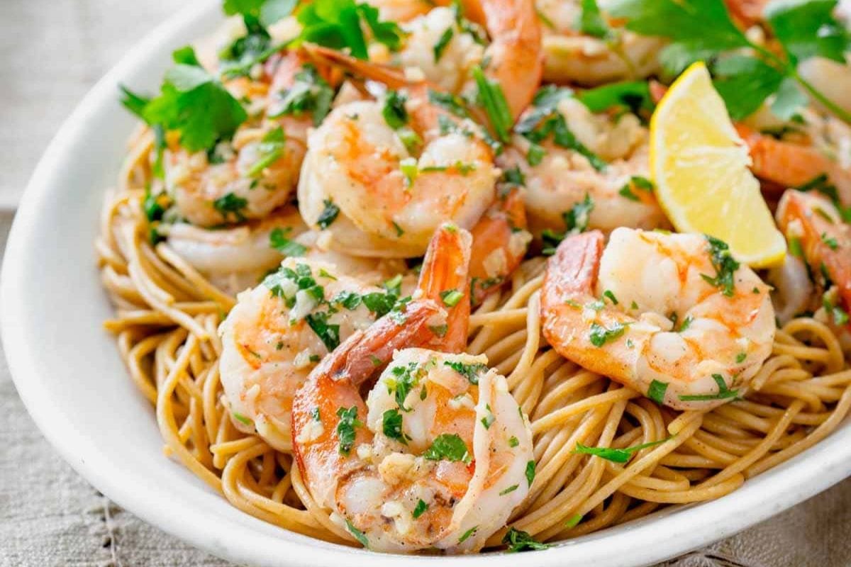 Noodles with shrimp.