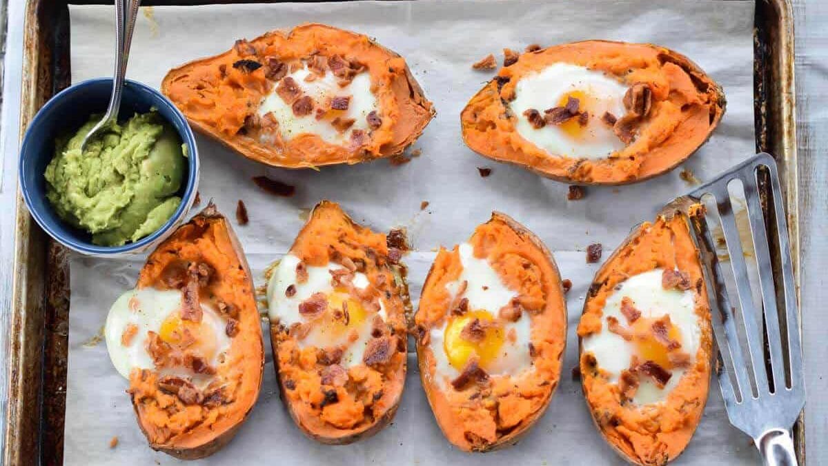 Baked Sweet Potatoes with Egg.