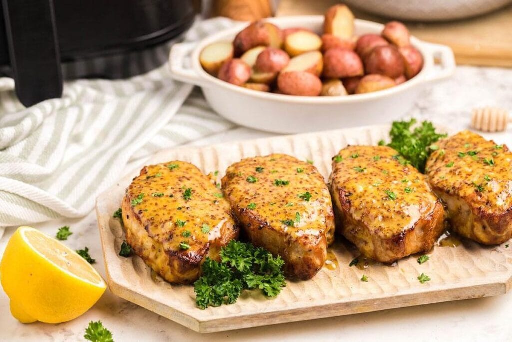 Delicious Air Fryer Honey Mustard Pork Chops. 