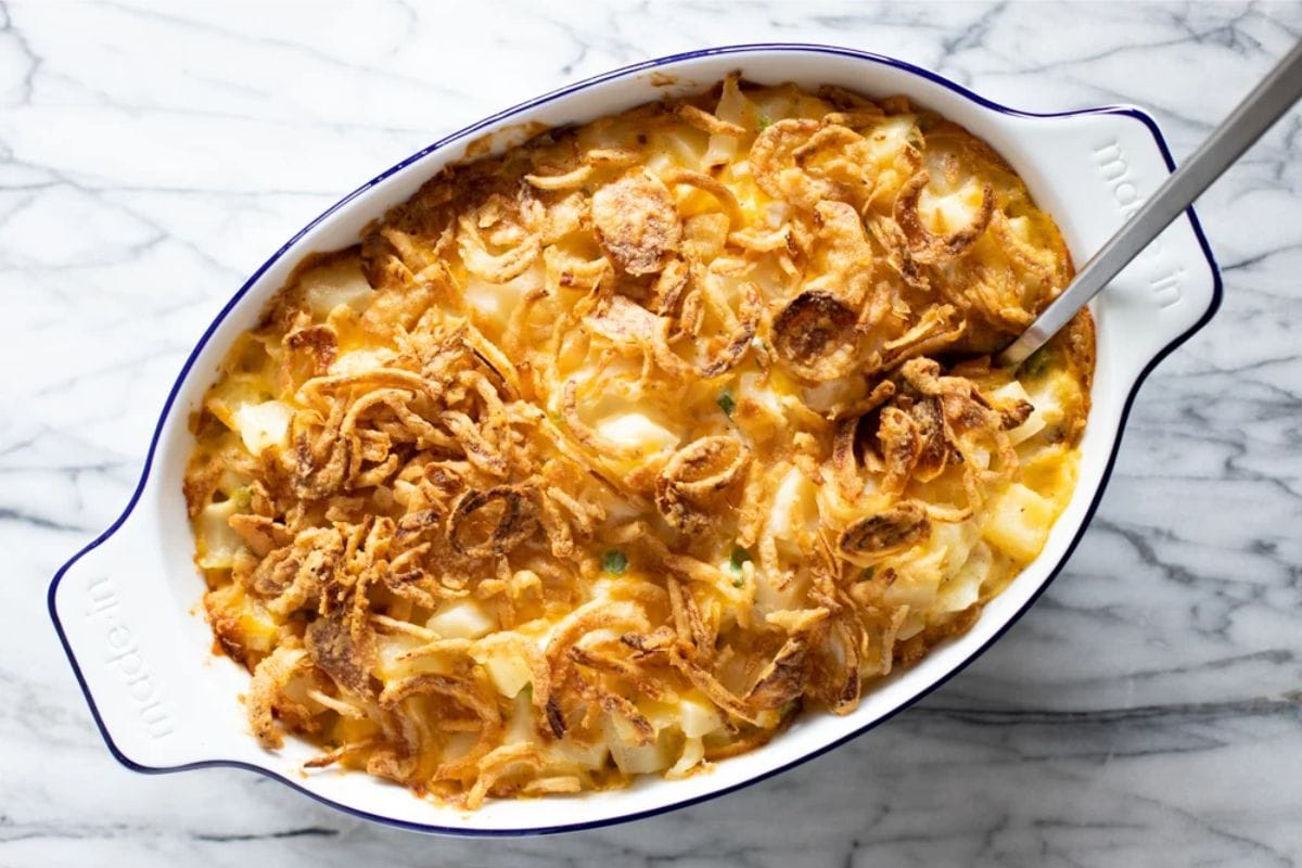 Easy Cheesy Potato Casserole With Diced Potatoes.