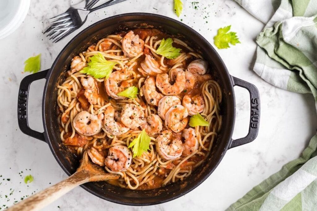 Spicy Shrimp Pasta with Bloody Mary Vodka Sauce