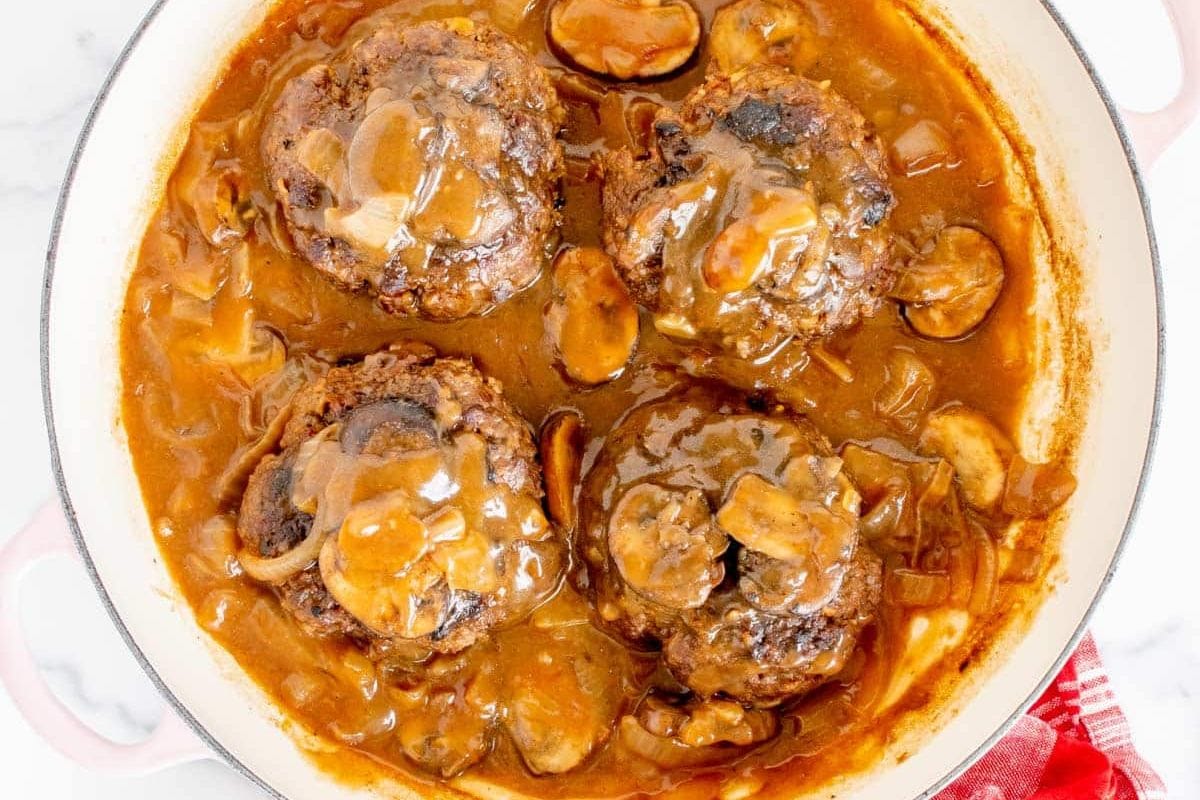 Smothered Hamburger Steaks with Onion Gravy.
