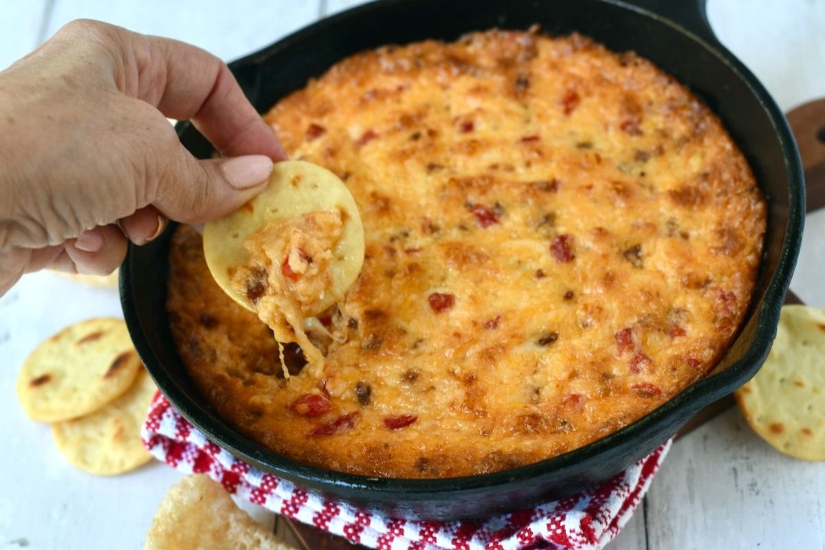 Baked Pimento Cheese Dip With Bacon. 
