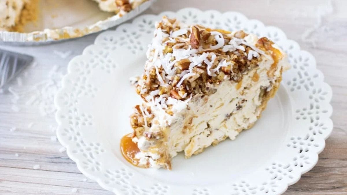 Frozen Caramel Drizzle Pecan Pie.