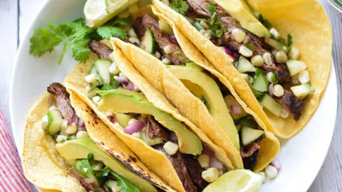 Grilled Steak Tacos With Corn Salsa.