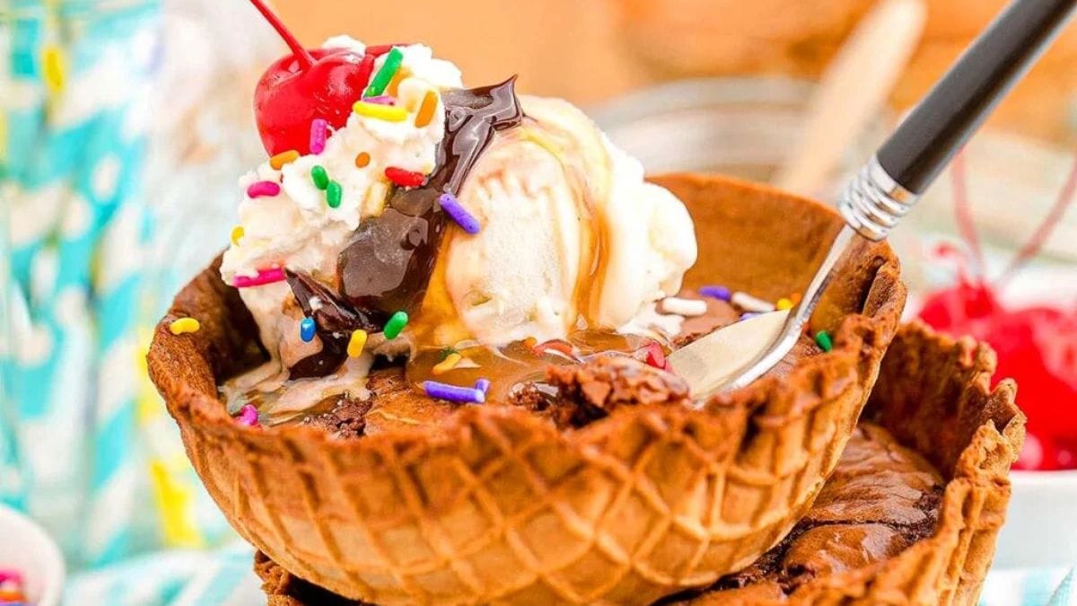Brownie Sundae Waffle Bowls.