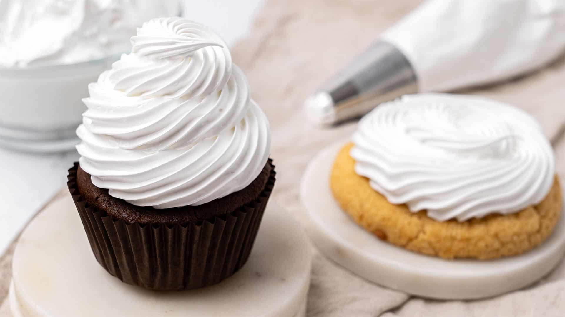 7 minute frosting on a cupcake.
