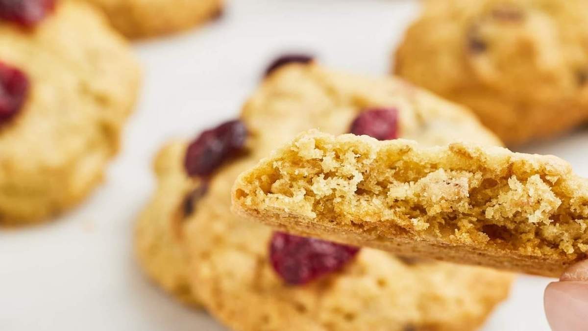 A person holding a cookie with cranberries on it, perfect for your shared roundup of cookie recipes.