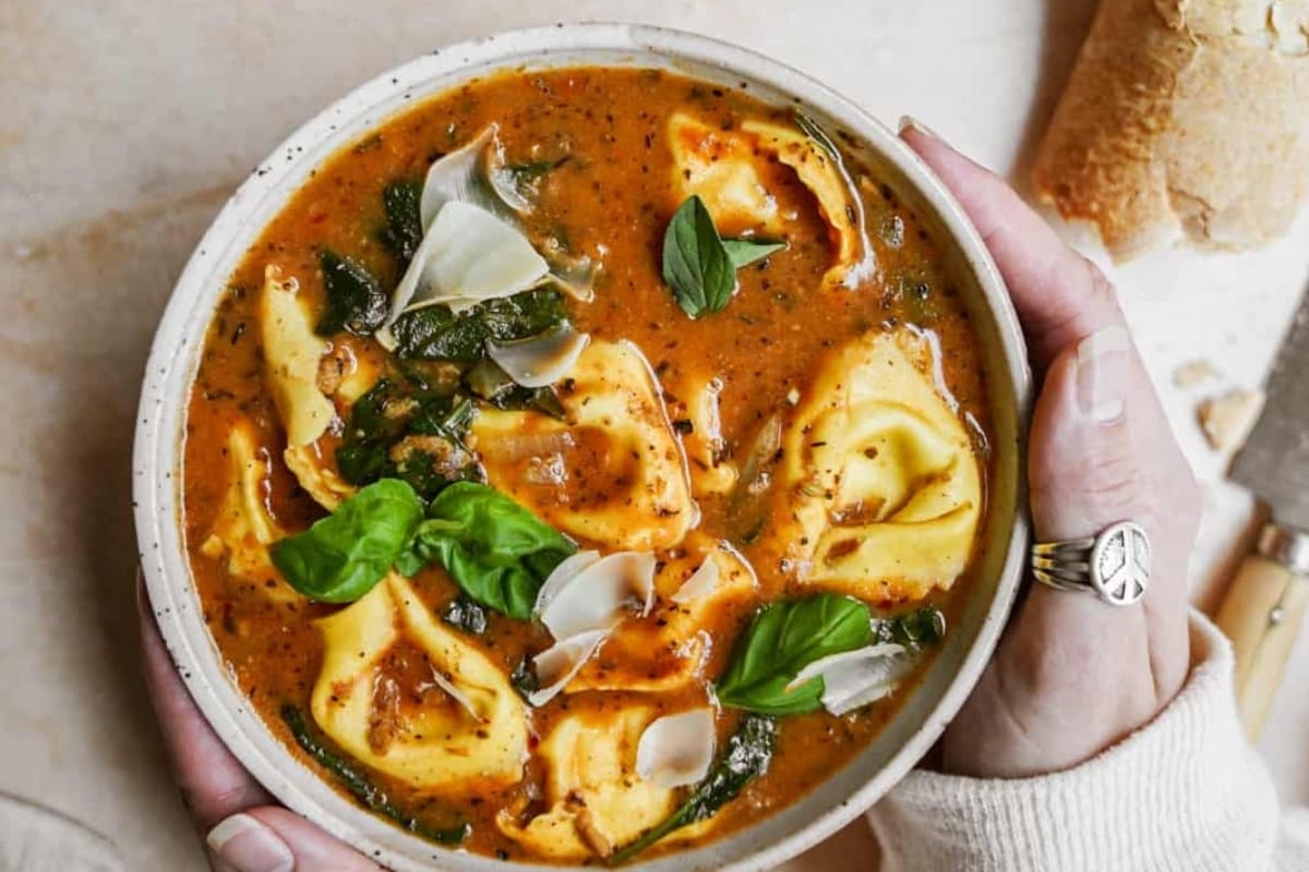 A delectable bowl of tortellini soup, showcasing the finest recipe.