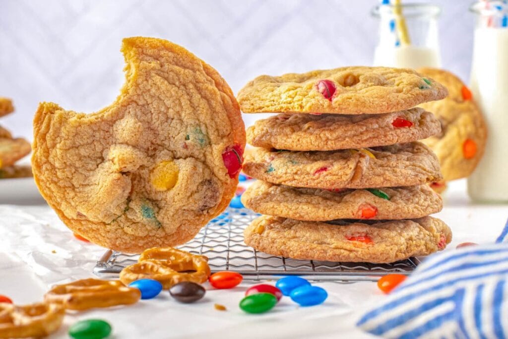 M&M Pretzel Cookies. 