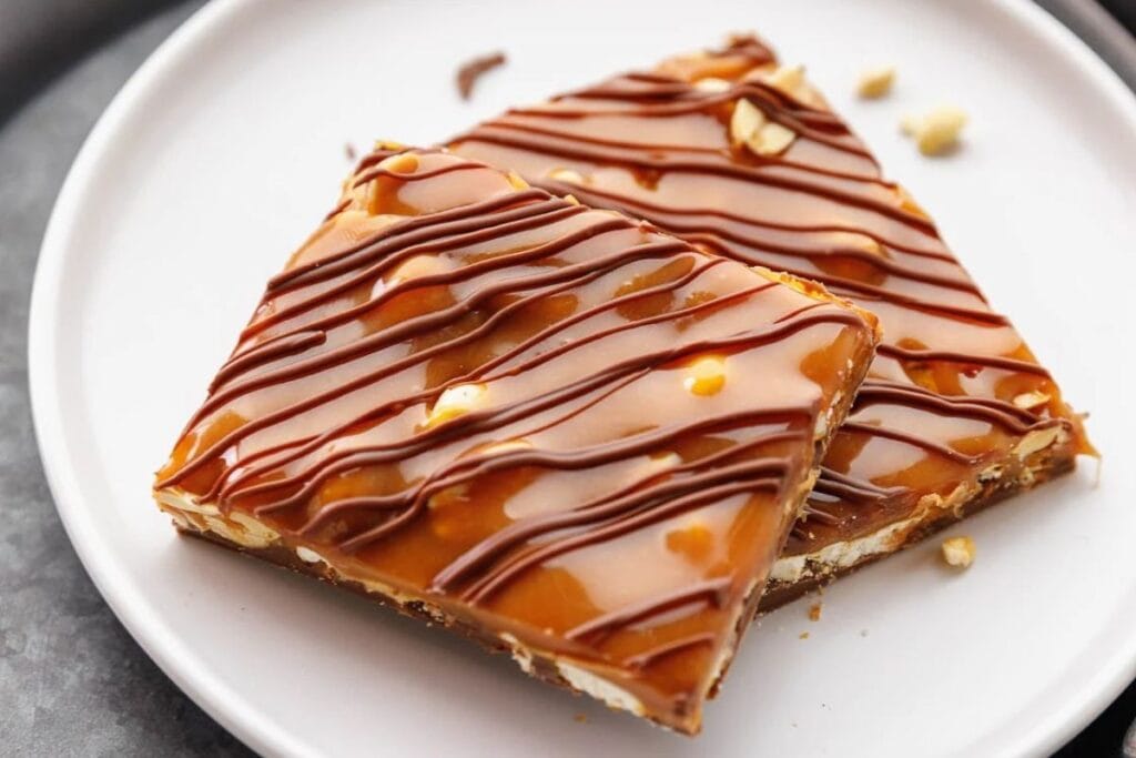 No Bake Caramel Pretzel Crack Bars.