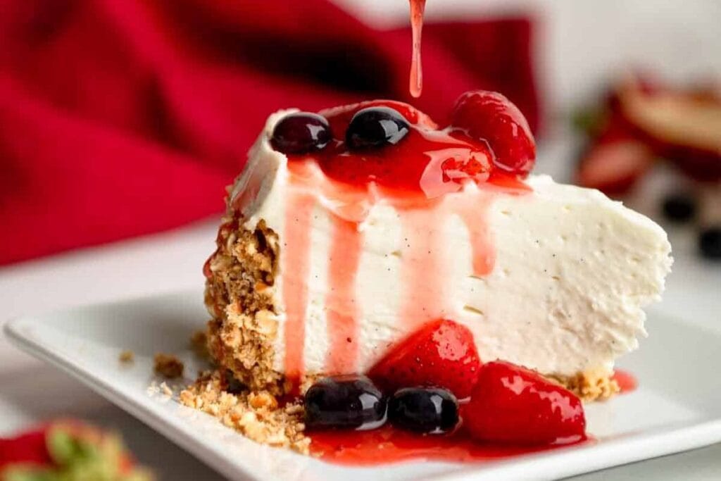 No Bake Vanilla Bean Cheesecake With Pretzel Crust.