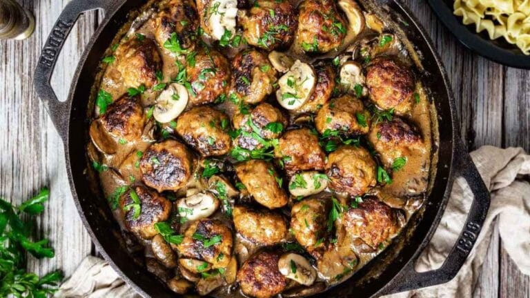 Pork Meatballs In Mushroom Sauce.