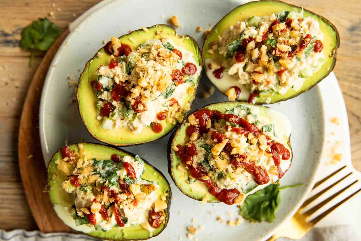 Spicy Sriracha Tuna Stuffed Avocado. 