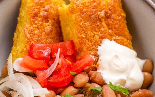 Beans with cornbread on the side.