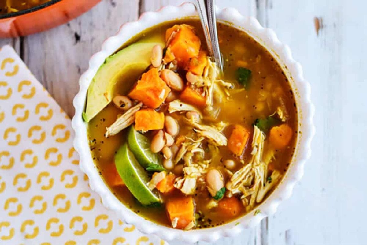 White Chicken Chili with Sweet Potatoes.