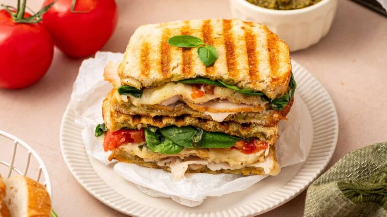 Turkey sandwich on a plate.
