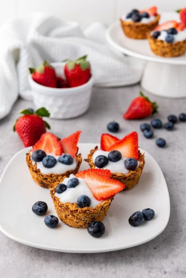 Granola berry cups on a plate.