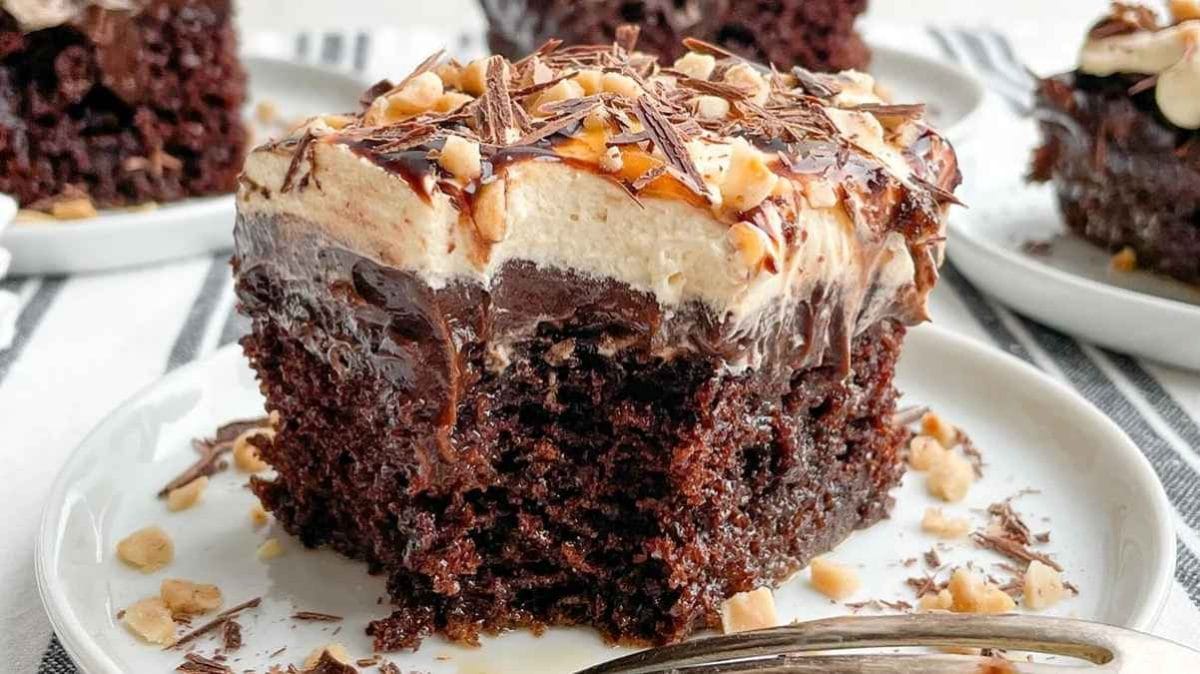 Chocolate Caramel Poke Cake.